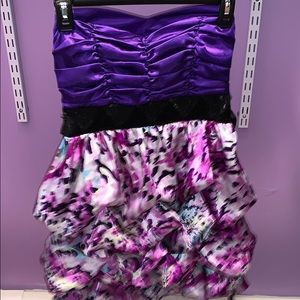 Purple strapless mini dress